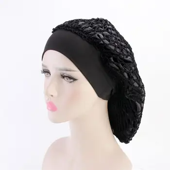 

Double Tinted Hair Net Cap Elastic Knitted Wide Side Elastic Band Night Cap Long Hair Care Sleeping Head Cover For Woman