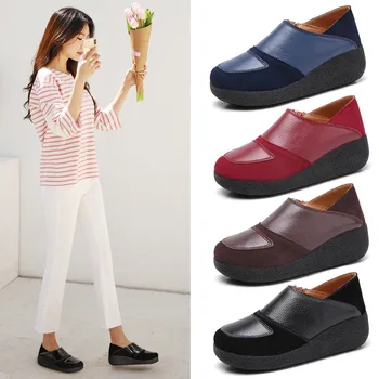 

Fashion new woman sneaker shoes 2020 casual breathable solid lady platform leather shoes comfortable slip-on female plus size