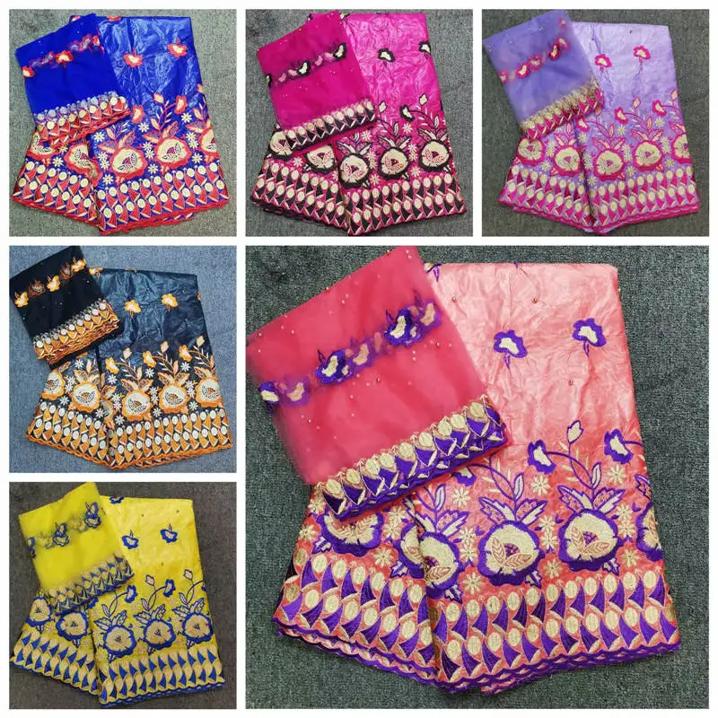 HL! белый цвет вышивка Базен riche с тюлем кружевная ткань африканская ткань Базен для женщин платье! J101309