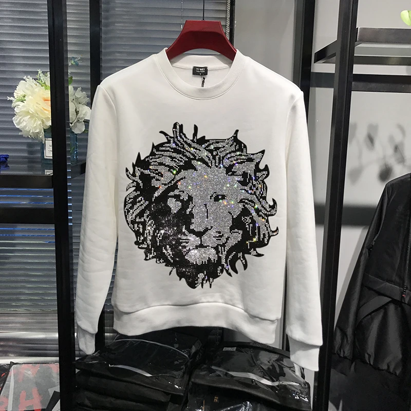 

Personalized Autumn And Winter Men's Hoodie Korean Version 2021 Lion Hot Diamond Shiny Youth Streetwear Oversized Pullover