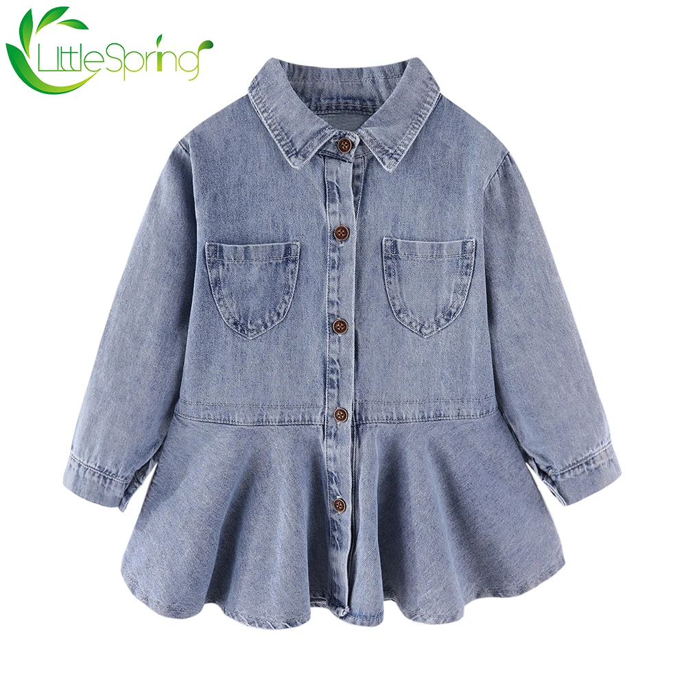 Детское джинсовое платье LittleSpring для девочек Персиковое повседневное модное с