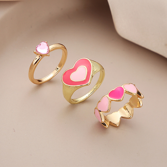 Heart Y2K Ring Set Open Cooper Rings For Women Candy Color Hand-painted Knuckle Rings Jewelry