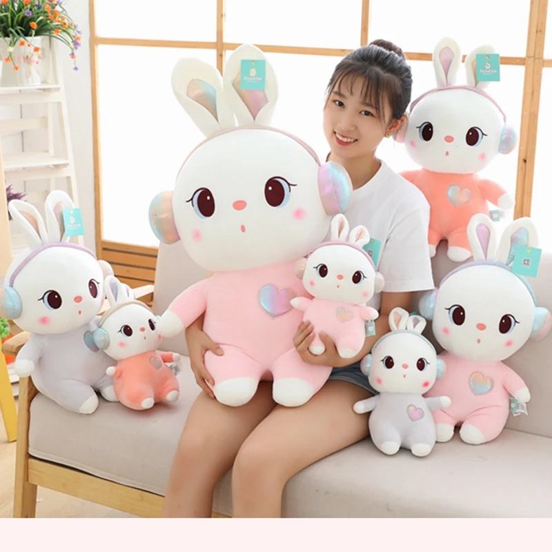 

epacket Rabbit with headphones plush toy Kawaii Cute Rabbit Doll for Baby Kids Girl's Sleeping Doll cute Children Birthday Gift