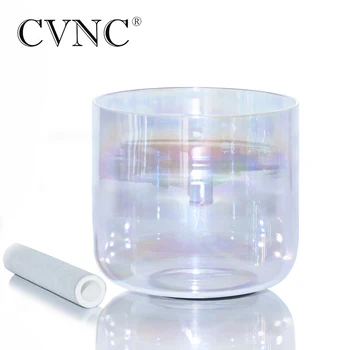 CVNC 8 Inch Cosmic Light Chakra Clear Quartz Crystal Singing Bowl A/B/A# Note for Boost Immune System Increase Energy Meditation