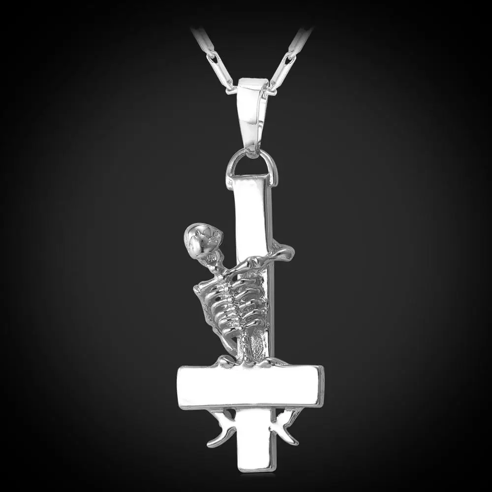 925 Sterling Silver Simulated Diamond Inverted Cross Upside Down Pendant  Unisex | eBay