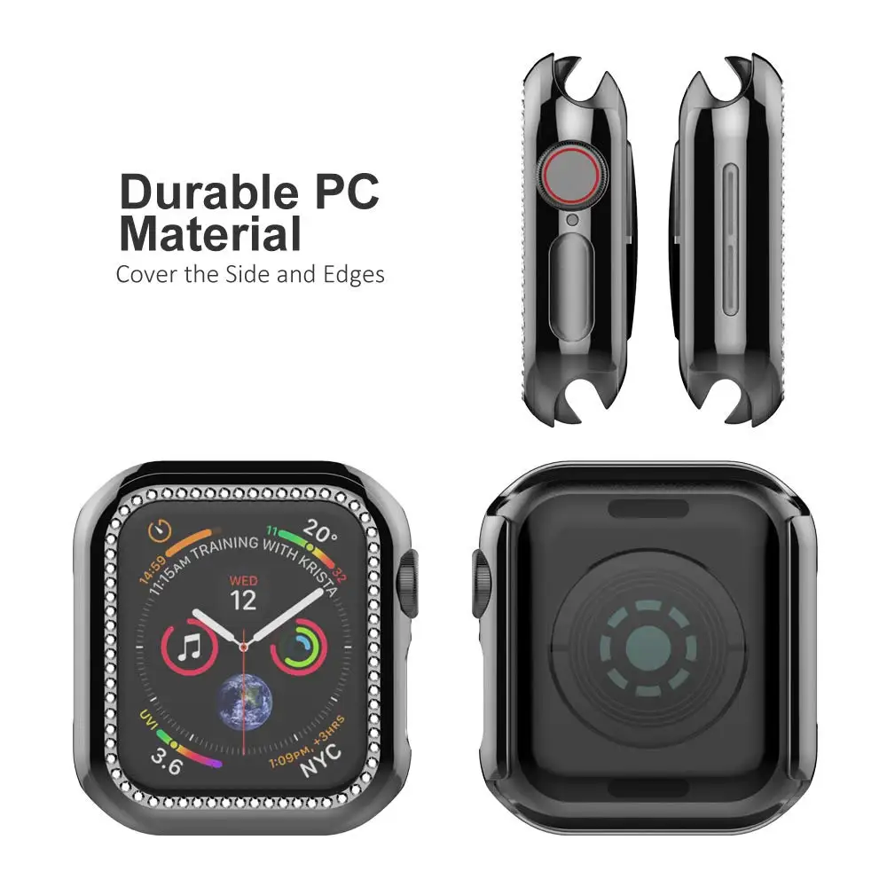 38 мм 42 мм чехол для часов для Apple Watch 40 мм 44 мм PC покрытый женский бампер с искристый Алмазный кристалл для iWatch серии 4 3 2 1