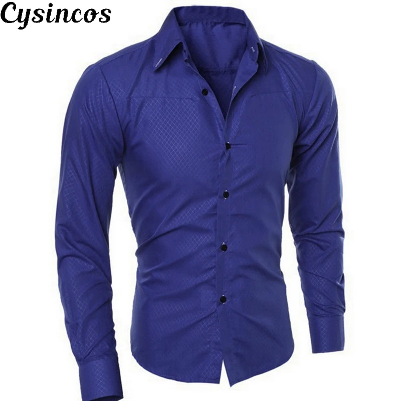 

CYSINCOS Men Shirt Brand Cotton Solid Soft Men Shirt Long Sleeve Shirts Casual Slim Fit Hot Business 5XL Plus Size Male Clothing