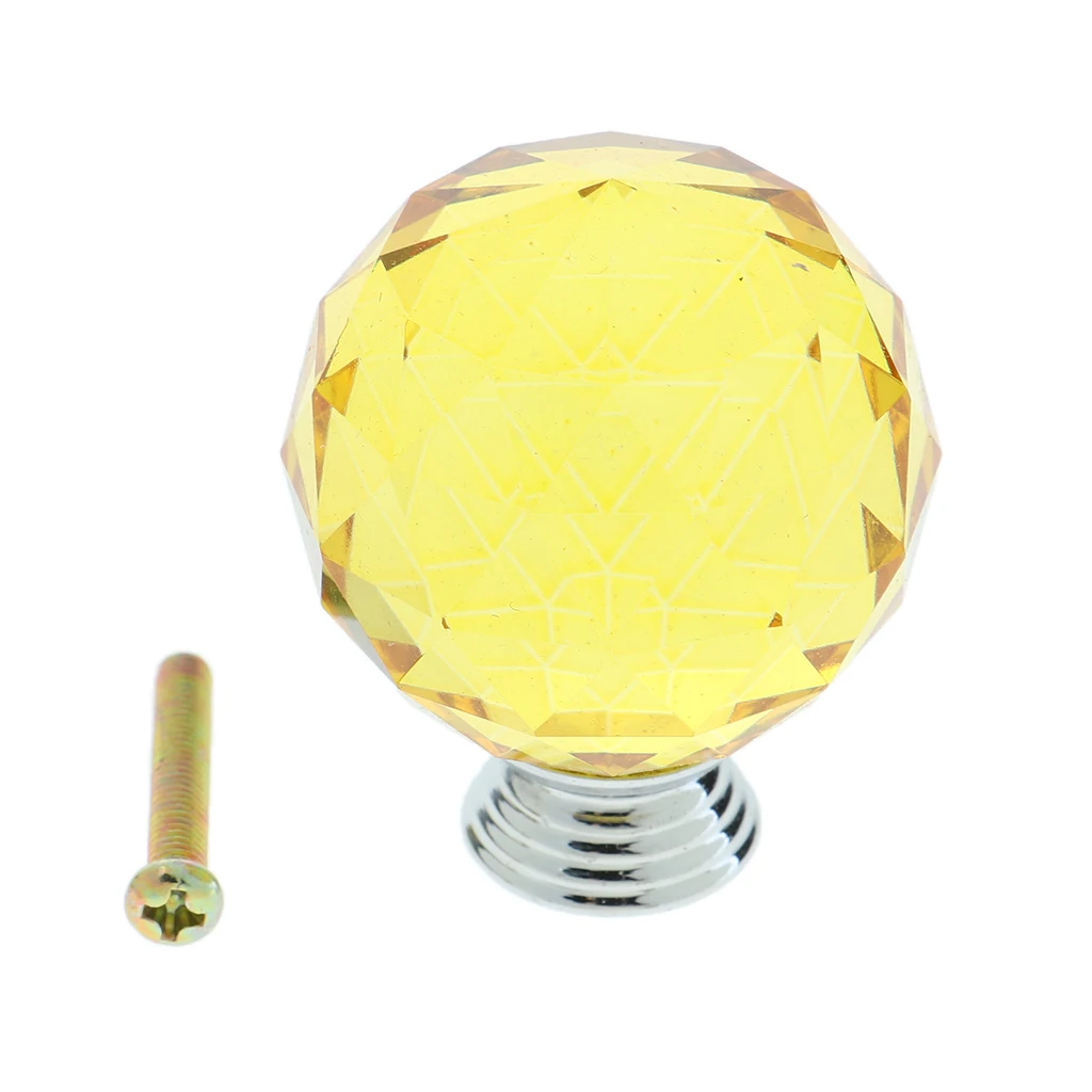 Decorative Cupboard Knobs Closet Wardrobe Drawer Door Pulls -35mm Diameter Crystal Glass
