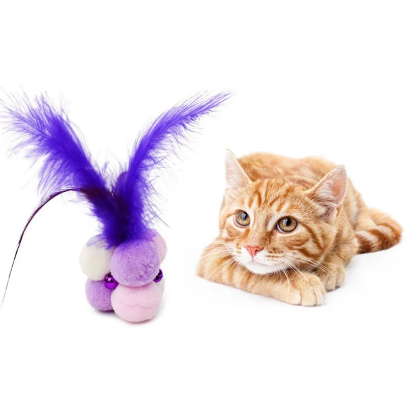 

Elastic Plush Cat Balls Toy Fun Gradient Color Feather Toys With Bell Nteractive Kitten Teaser Indoor Exerciser Pet Toys