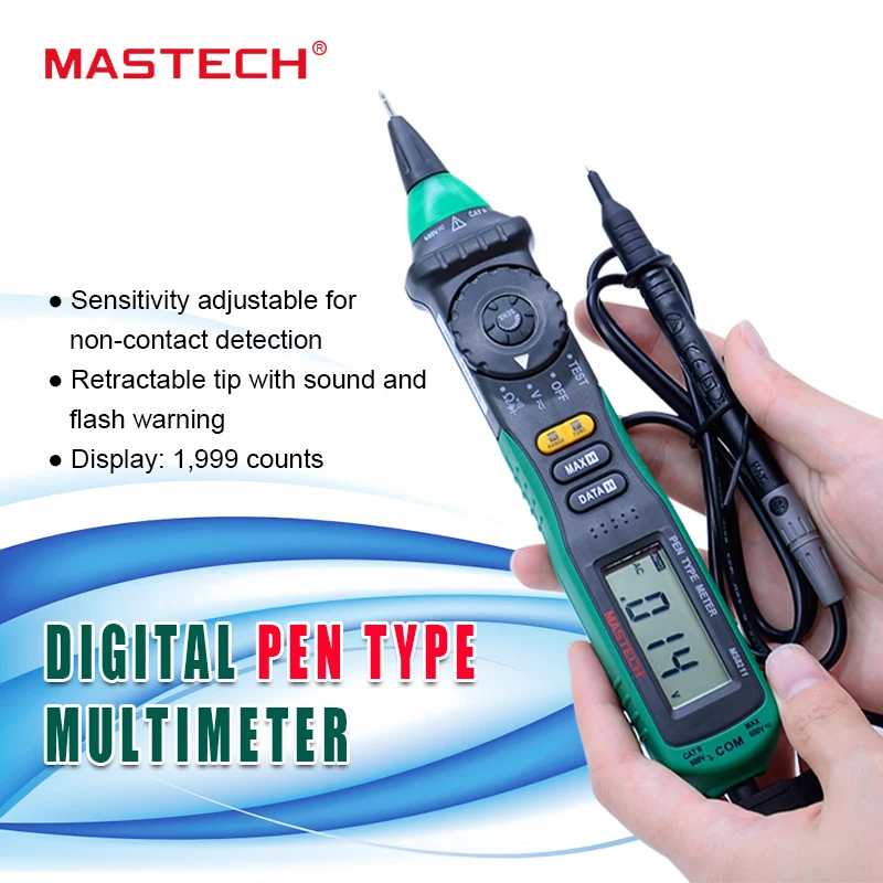 

Цифровой Мультиметр MASTECH MS8211 перьевого типа, Бесконтактный детектор напряжения переменного тока, автоматический выбор диапазона, тестовый зажим, бесплатная доставка