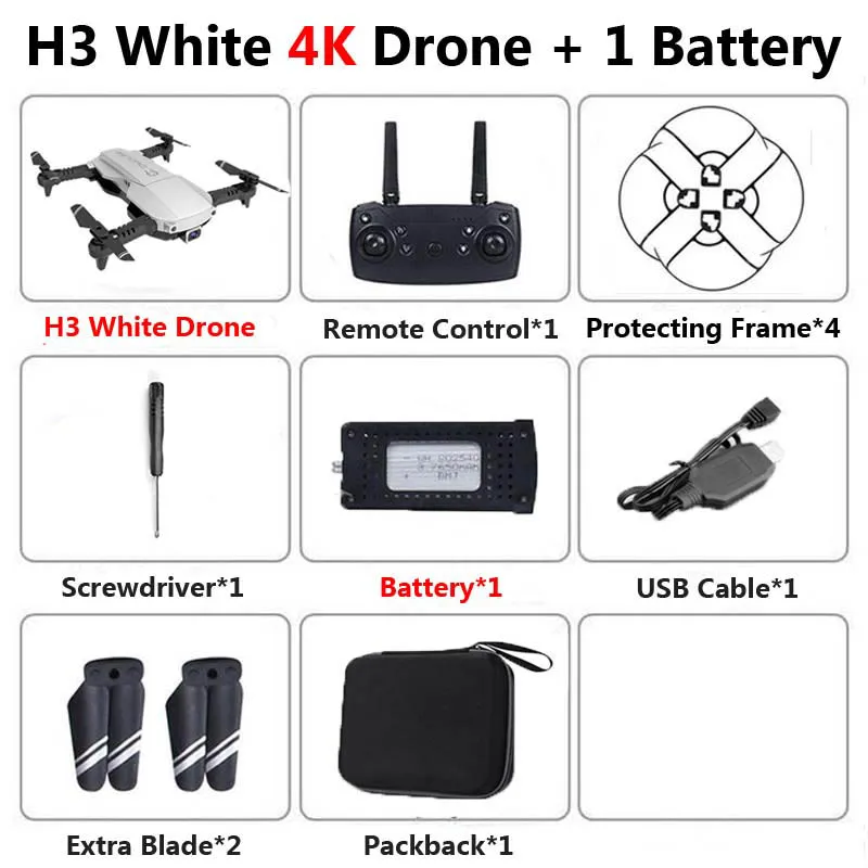 H3 Профессиональный складной Дрон с двойной камерой 4K HD WiFi FPV широкоугольный оптический поток RC Квадрокоптер Вертолет игрушка VS SG106 E58 - Цвет: White 4K 1B Bag