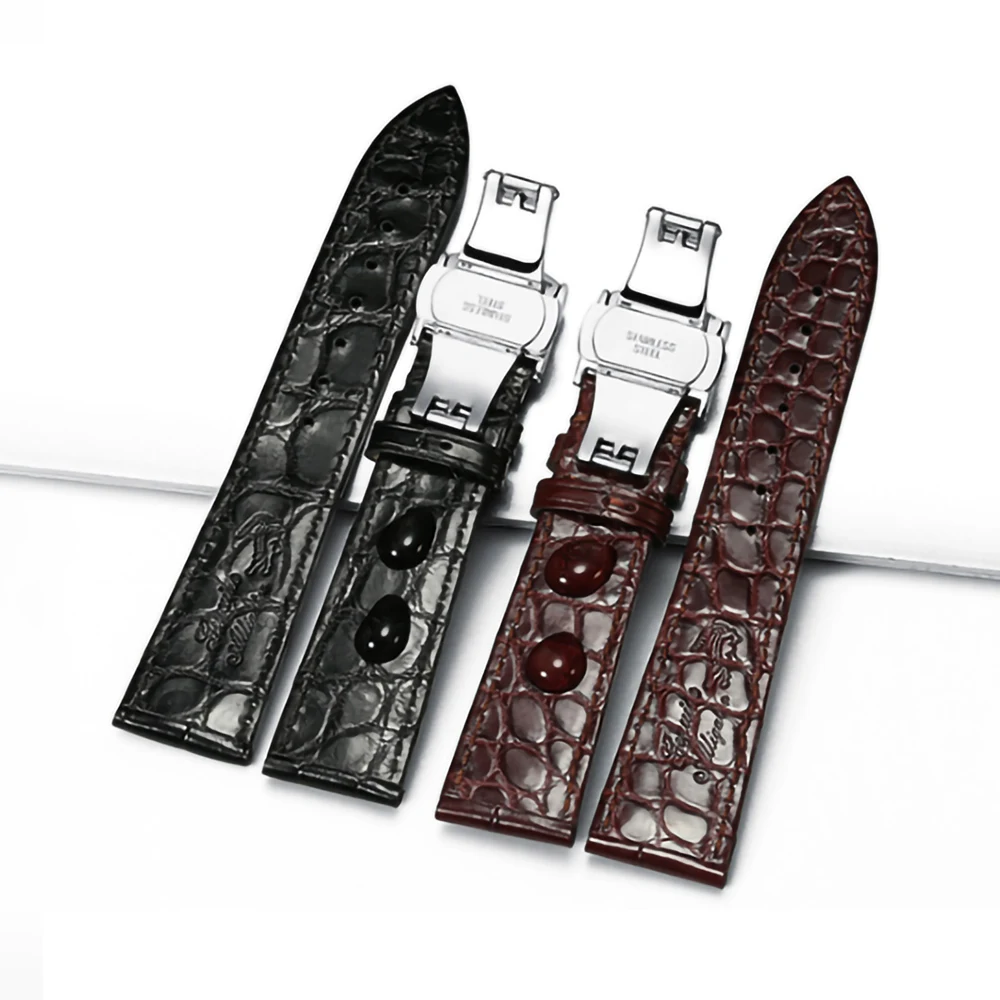 Genuine Crocodile Leather Watchband  14mm 16mm 18mm 19mm 20mm 21mm 22mm Watches Strap Coffee Black Butterfly Buckle Watch Band