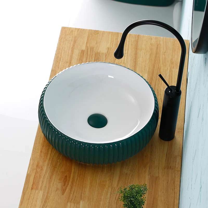 Зеленая белая миска Шампунь Для Раковины Керамическая маленькая раковина для