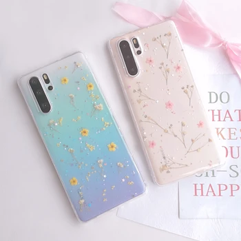 

Real Dried Flower Case For Huawei P30 Pro P40 P20 Lite Transparent funda for huawei P30 lite Mate 30 soft TPU phone accessories