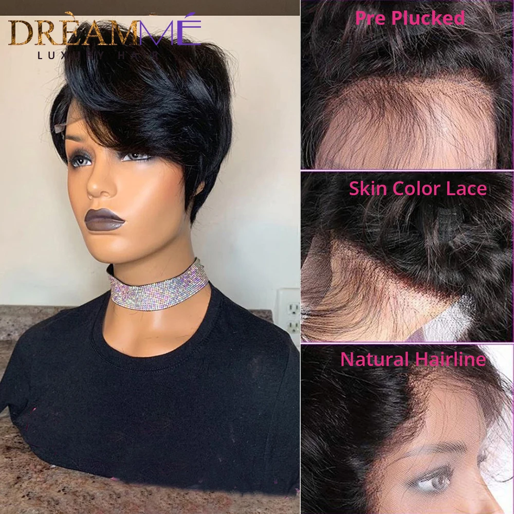 Short Pixie Cut 13x4 Lace Front Human Hair Wigs Natural Color Straight Remy Brazilian Bob Transparent Lace Frontal Wig For Women
