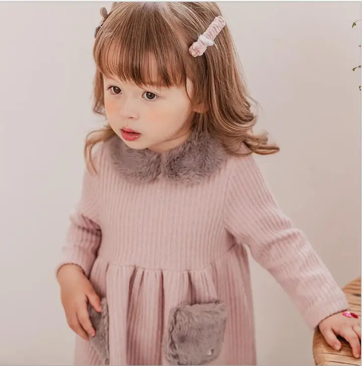 Korea style girls thicken dress autumn winter fashion kids girls dresses 2-7t