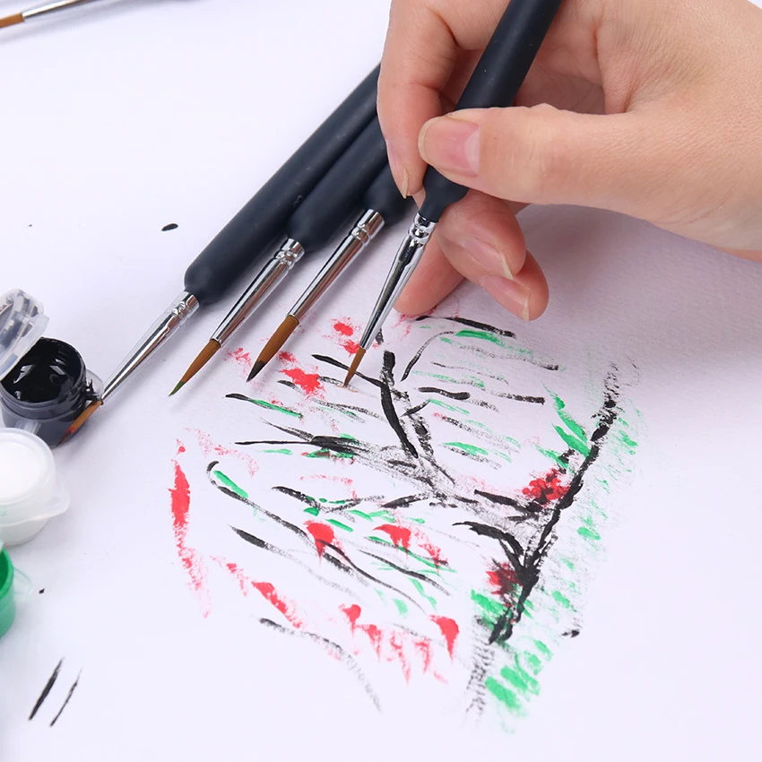 9PCS/Set Fine Hand Painted Thin Hook Line Pens Black Art Drawing Pen Paint Brush Wolf Tail Hair Brush Beginners Art Supply