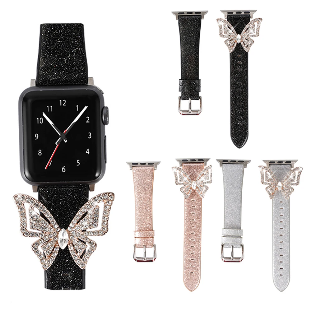 

Applicable Apple Watch 1/2/3/4/5 Diamond leather Watchbands ,for Apple Watch 38mm 40mm 42mm 44mm Replace watch strap
