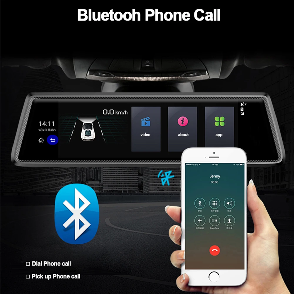1" Автомобильный видеорегистратор с сенсорным экраном ADAS Bluetooth wifi 1080p камера зеркальный навигатор видео рекордер с зеркалом заднего вида для Phisung E05