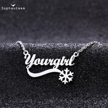 Custom Name Necklace Stainless Steel Sliver Snow Letter Pendant Necklace for Women Men Collar Jewelry Customized Gift for Her