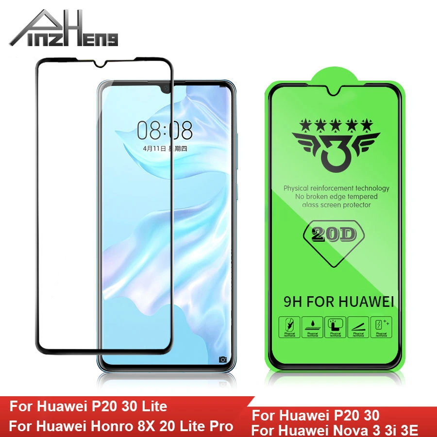 PINZHENG 20D закаленное стекло для Huawei P20 P30 Lite Honor 8X 20 Pro Защитное Nova 3 3E 3i очки | Мобильные