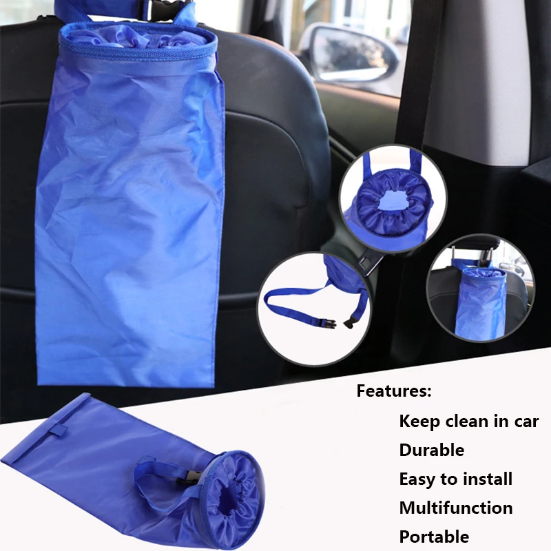 Car Trash Bag With Top Elastic Vent Bottom Opening Adjustable Car Trash