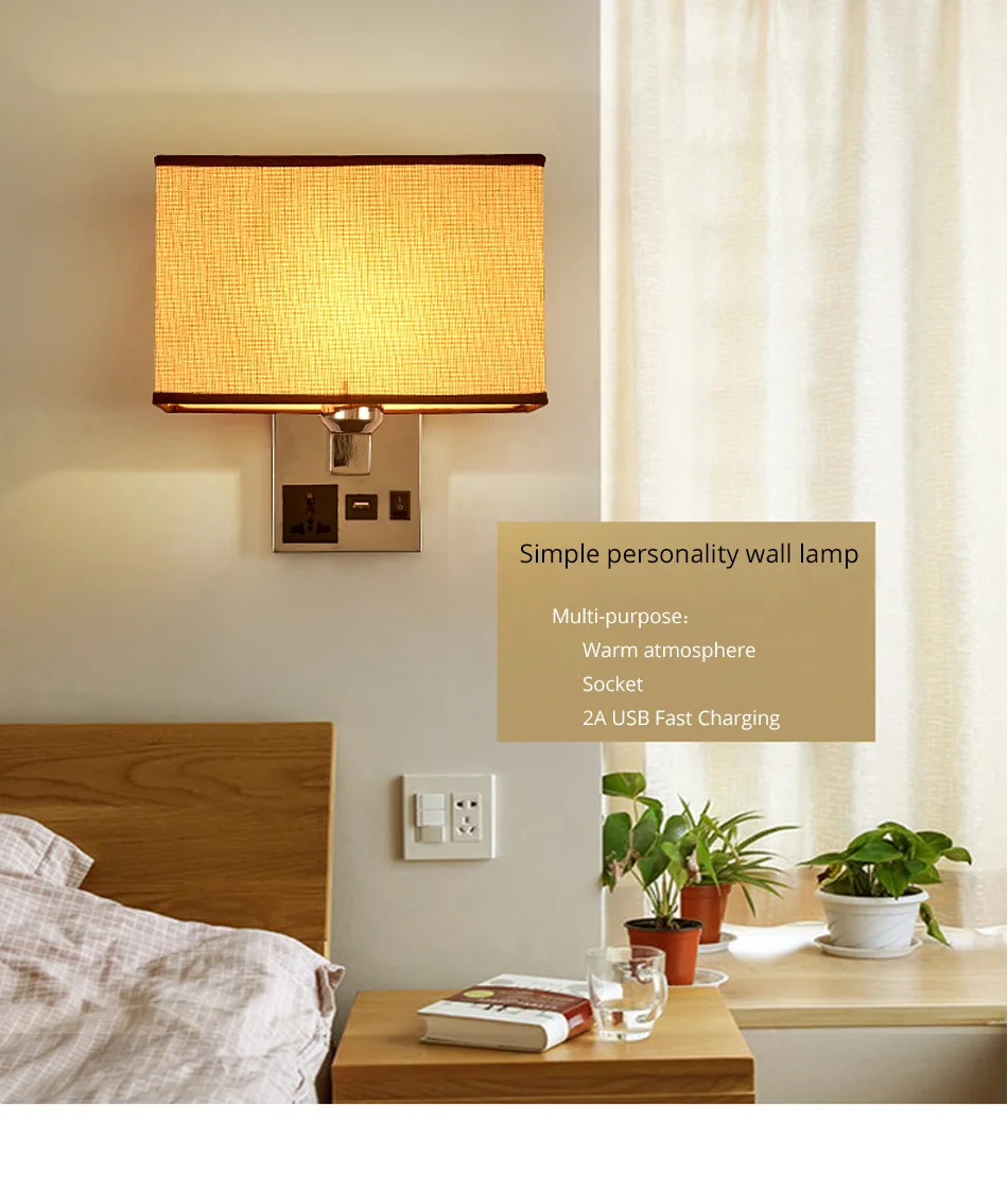 Socket USB E27 LED Bulb Wall Lamp Stair Bathroom Sconce Wall Lights with Switch Applique Nordic Bedside Lamps Bedroom Lighting (2)