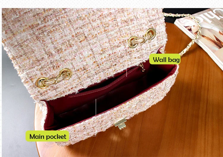Womens Wool Plaid Handbag Double Flap Lattice Handbag Purse 2019 Classic Luxury Tweed Crossbody bag Chain Shoulder Bag for Women (9)