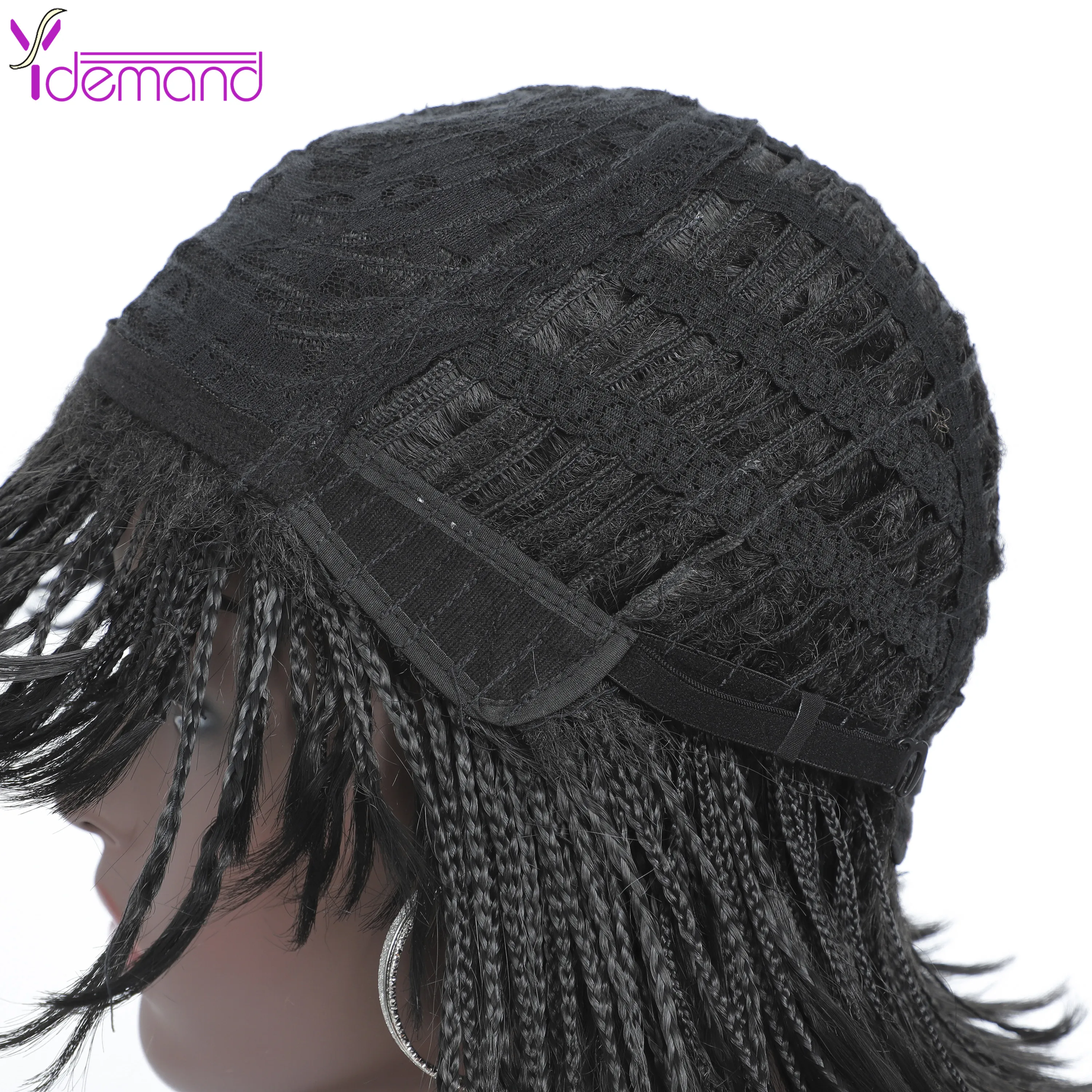 Y Demand Short Braided Wigs With Bangs For Women Braid African Wig Natural Black Cool Girl Natural Hair Synthetic Fiber synthetic hair wigs