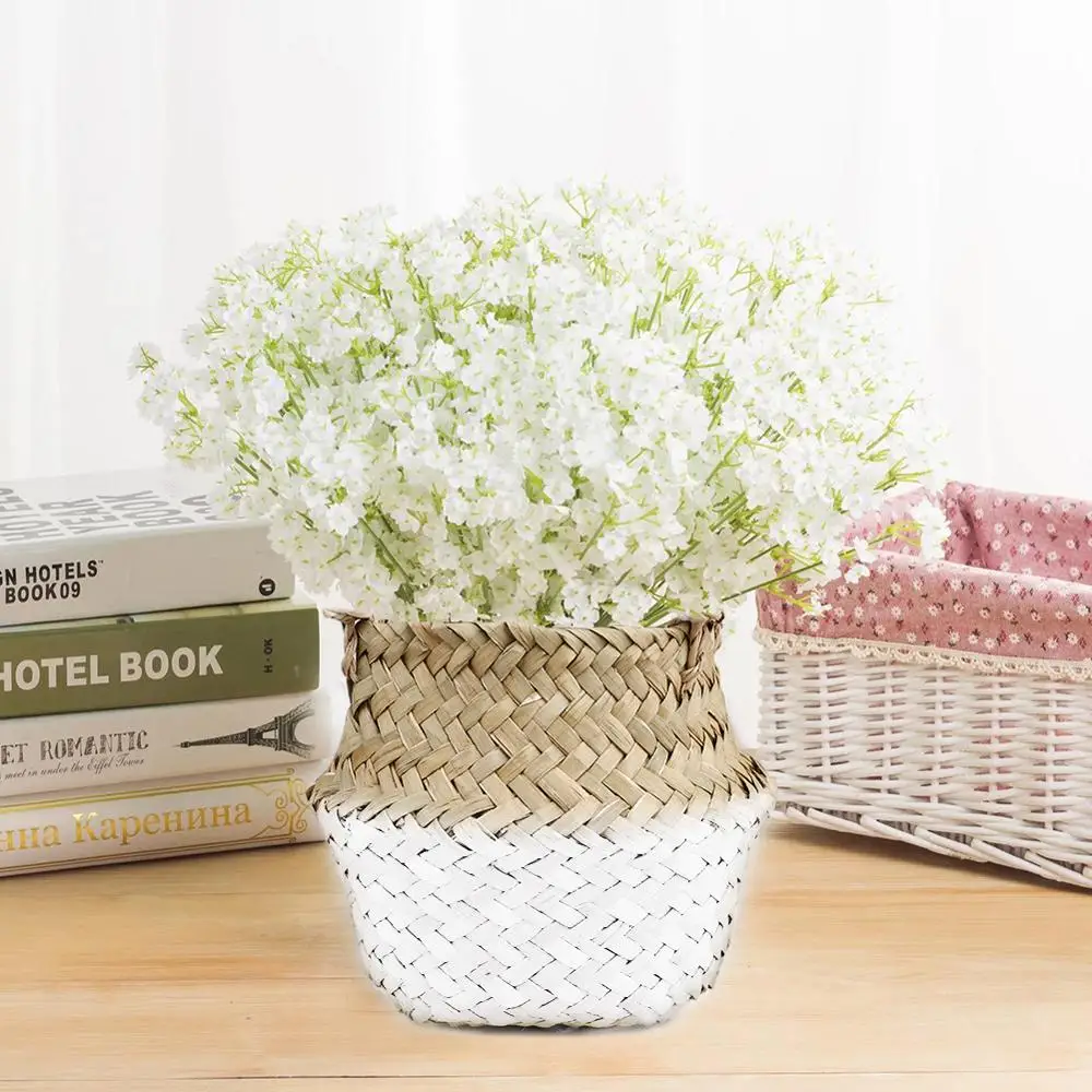 Hanging Rattan Flower Pot Basket Handmade Storage Baskets Foldable