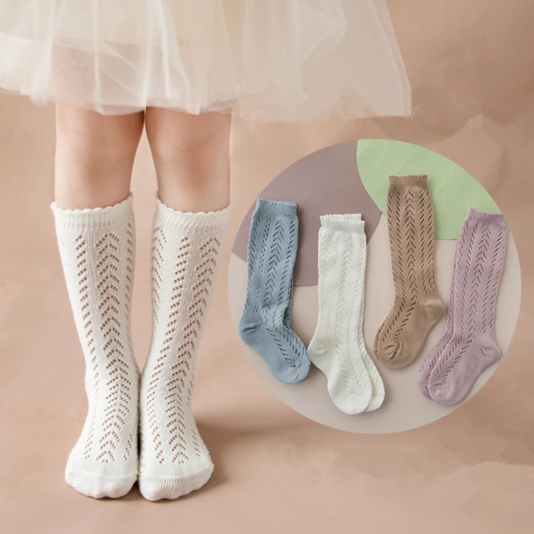 New Summer Children Socks Baby Girls Knee High Toddler Socks Cotton Long Tube Cute Princess Mesh Socks Kids Hollow Out Socken
