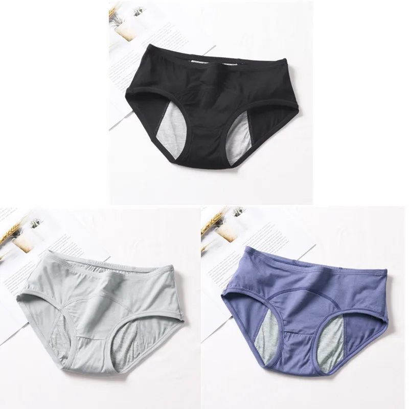 Black Gray Blue 3 шт./компл. плюс размер L-XL средняя талия модал герметичные менструальные трусики период женское нижнее белье непромокаемые трусы дропшиппинг HP810 - Цвет: Black Gray Blue