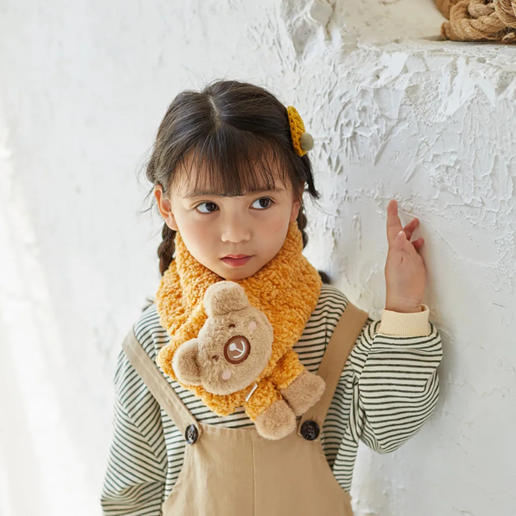 Cute Bear Pattern Scarf Warm Knitted Scarf Lovely New Autumn Winter Boys Girls Baby Patchwork Scarf Warm Knitted Scarves 19Oct07
