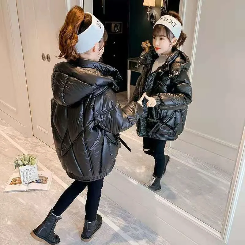 

Girls Baby's Down Coat Jacket Outwear 2021 Beautiful Thicken Autumn Winter Hooded Plus Velvet Warm Faux Fur Children's Clothing