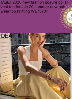 DEAT 2019 new spring sqaure collar sleeveless knitting pullover slim short high waist top female tank WK69001l