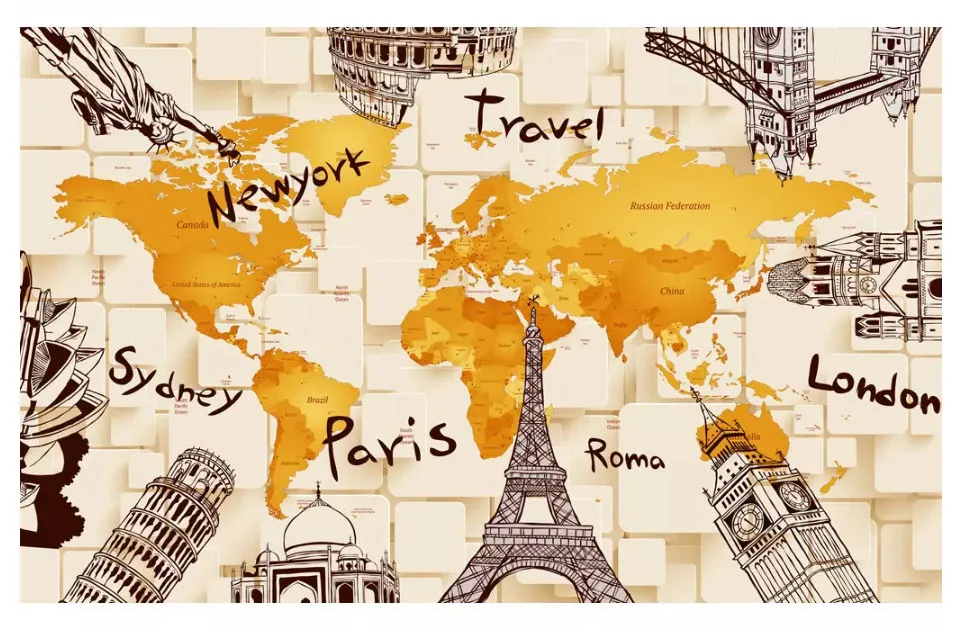 Diantu Custom creative simple wallpaper 3D architecture personality world map mural background wall wallpaper for walls 3 d