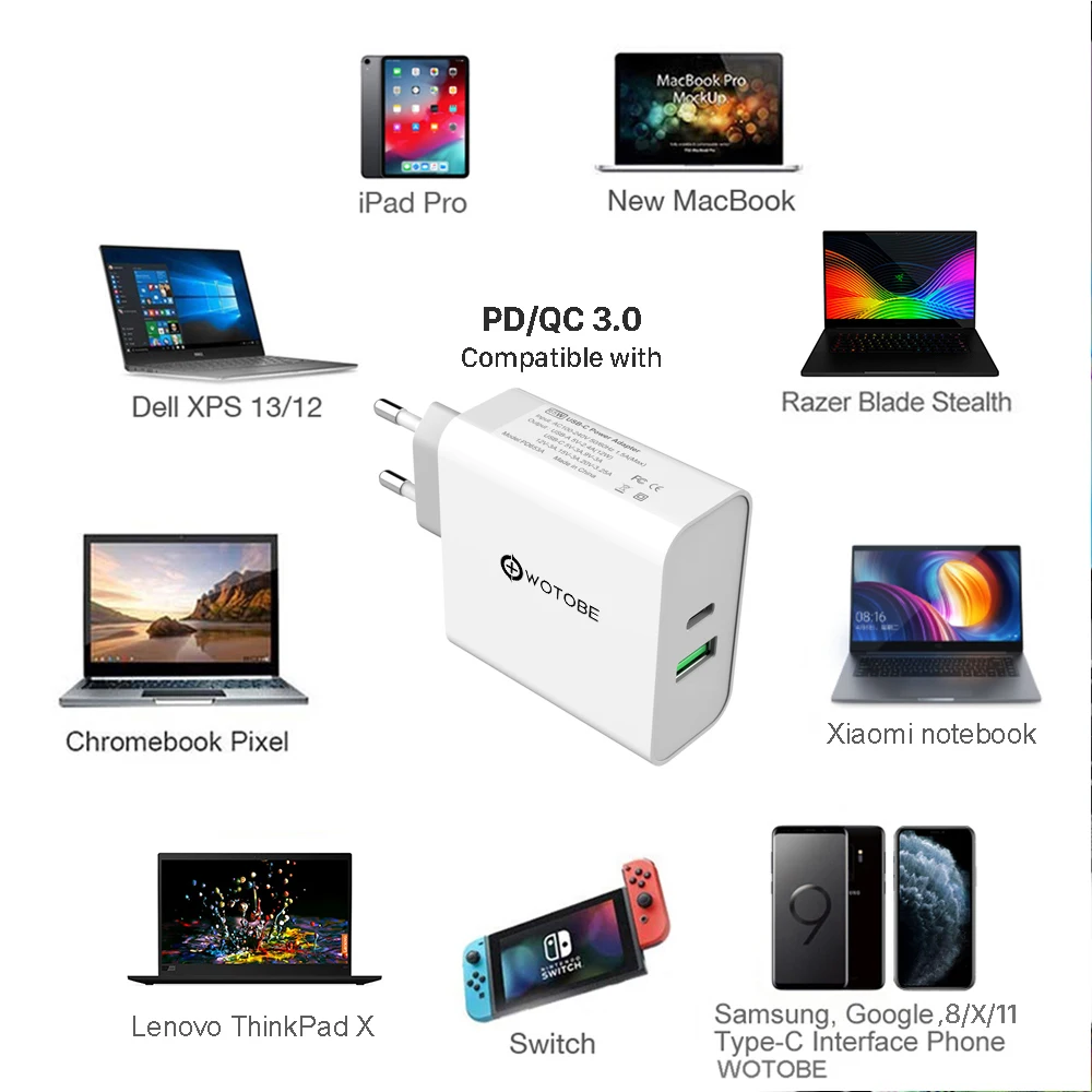 USB-C PD87W адаптер питания, 1 порт PD87W/65 W настенное зарядное устройство для USB-C ноутбуков MacBook iPad Pro, 1 порт USB A 2.4A для samsung iPhone