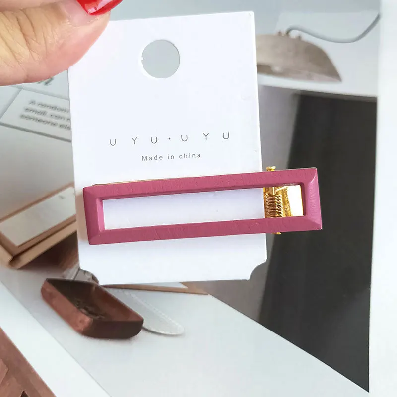 purple square Трендовые полые геометрические заколки для волос карамельного цвета для женщин, деревянные заколки для волос, заколки для волос, заколки для волос для девушек ручной работы - Цвет: purple square