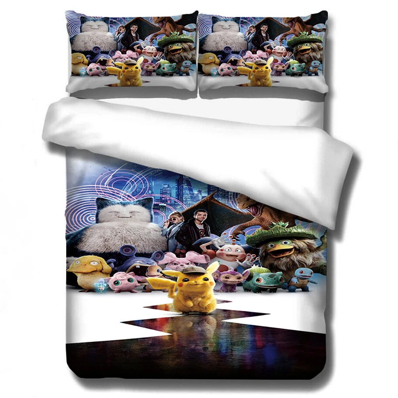 Покемон мультфильм узор по фильму 3D постельное белье печатных пододеяльник набор Твин Полный queen King Размер 3 шт