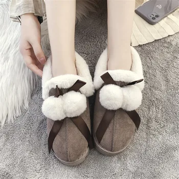 baratas Senhoras Sapatos Para O Inverno Chinelos De Algodão Pele Coelho Casa Quente Fundo Grosso Indoor Casa Mulher Plataforma Botas Fofo Goth