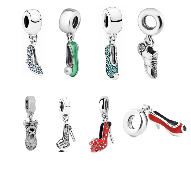

Fit Charms Bracelets DIY Beads 100% 925 Sterling Silver Shoe Slipper Stiletto Charm for Jewelry Making free shipping