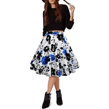 Женские плиссированные юбки в ретро-стиле с цветочным принтом размера плюс, юбка с высокой талией 50s 60 s, винтажные миди юбки FS0223