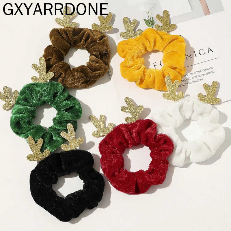 

2020 New Sweet Christmas Deer Velvet Hair Scrunchies Women Hair Tie Rope Rubber Bands Ponytail Holder Hair Accessories