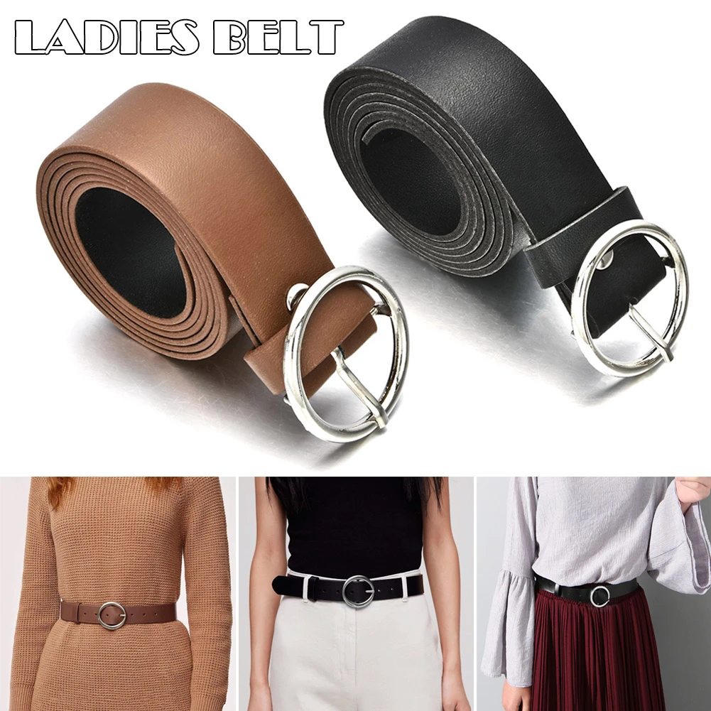 Cinturón de piel para mujer, cinturones vaqueros para mujer, vestidos hebilla redonda clásica de hombre| - AliExpress