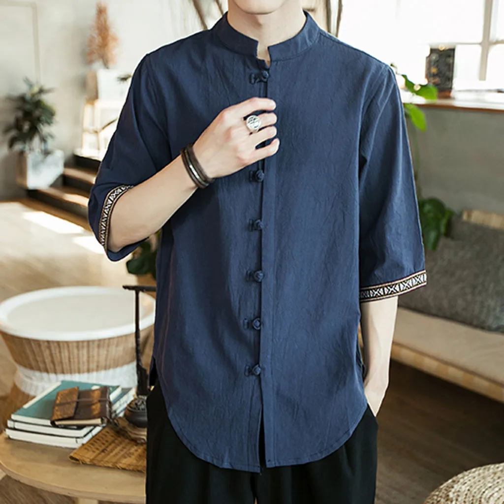 Рубашка camisa masculina мужская рубашка мужские рубашки chemise homme уличная одежда белье чистых тонов рукав три четверти рубашка Z4