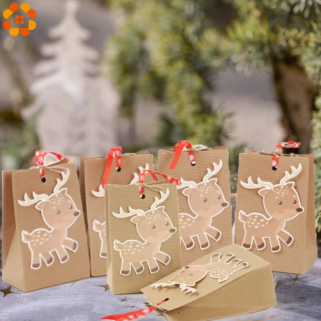 3PCS/Set Deer Snowflakes Candy Gift Bags Merry Christmas Guests Packaging Boxes Party Wedding Bag | Дом и сад