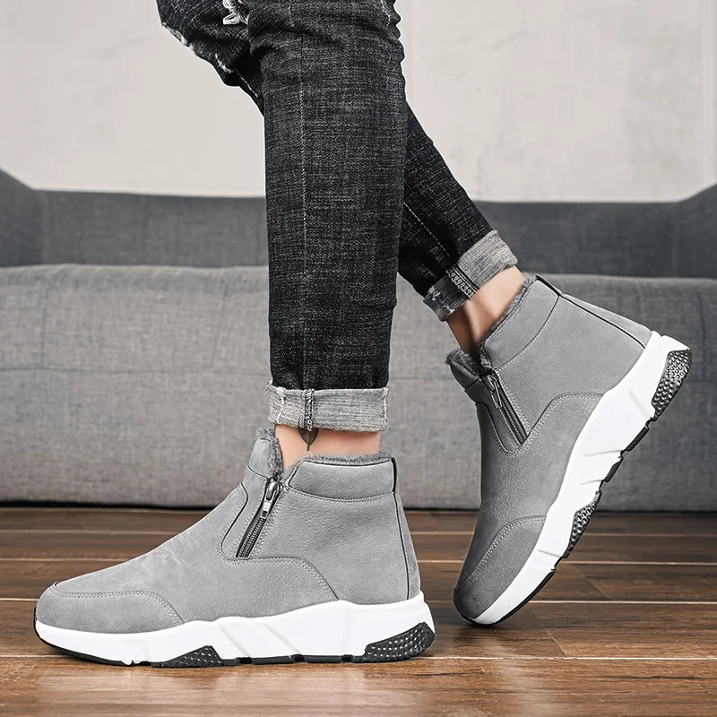 Chaussure homme Cuir/Новое поступление; мужские ботинки; модные зимние ботинки; теплые плюшевые ботильоны; мужские кожаные ботинки на молнии