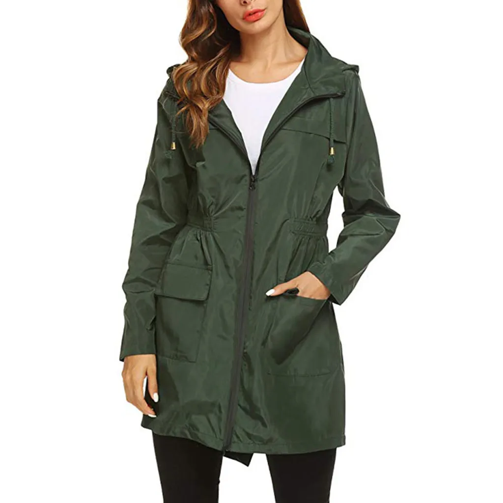 Женские однотонные походы в дождь куртка уличные куртки водонепроницаемый с капюшоном ветрозащитный плащ спортивный карман Верхняя одежда уличная Женская куртка