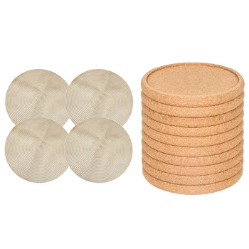 

16 Pcs Accessories: 4 Pcs 38cm Round Placemat PVC Insulation Table Mat Anti-Scalding Steak Pad & 12 Pcs 10.3cm Cork Coasters wit