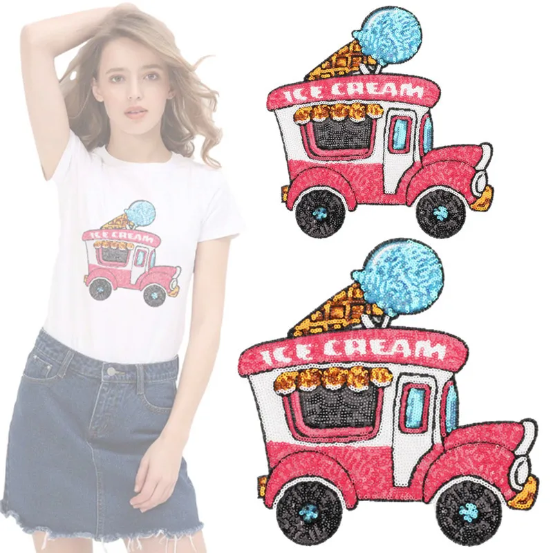 

Large Car Sequins Embroidery Cloth Stickers T-shirt Decoration Dress Clothes Patches Cartoon Embroidered Logo Car Patch Stickers